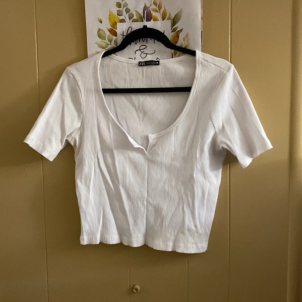 ZARA QUARTER SLEEVE RIBBED TOP